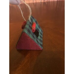 Tent Christmas Ornament Fabric Camping by Silver Tree Plaid Green